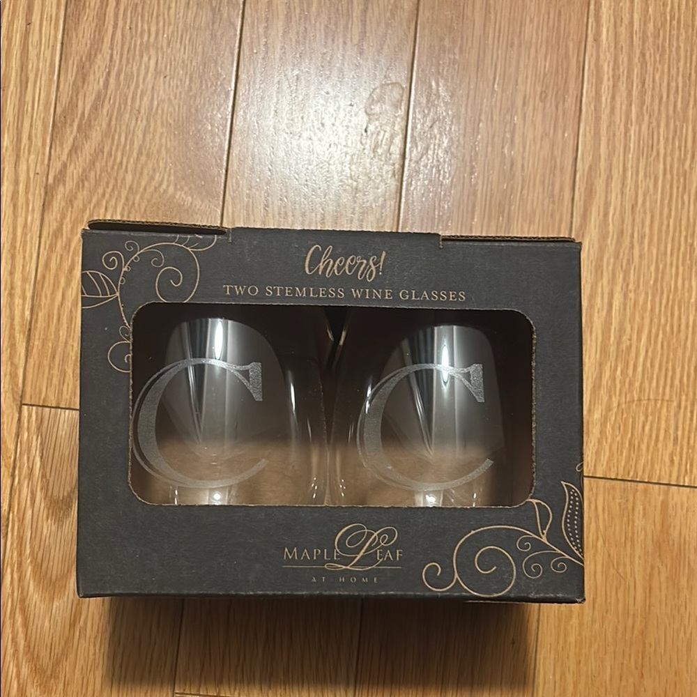 Letter C Stemless Wine Glasses Set